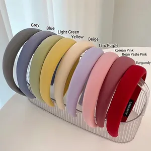 Handmade Padded Sponge Headband For Women Korean Style High Top Satin Fabric Solid Color Hair Hoop Fashion Hair Accessories