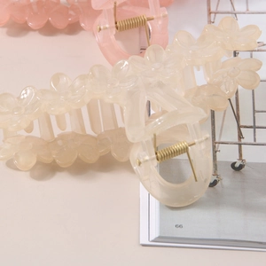 Elegant large flower claw clips in cream and pink colors for thick hair accessories