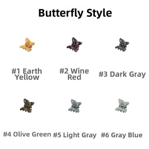 Mini butterfly hair clips in six matte colors including burgundy, grey, and olive green
