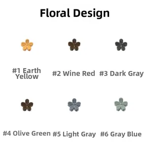 Detailed grid of mini flower hair claws in matte earth tones and muted floral shapes