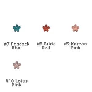 Mini floral hair clips in peacock blue, brick red, and pink colors for side hair styling