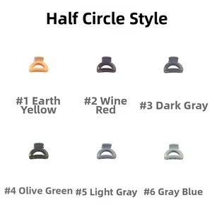 Detailed grid of mini semi-circle hair claws in six assorted matte finish colors