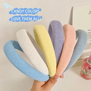 Korean Style Candy Color Padded Sponge Headband For Women Twisted Twill Fabric Satin Handmade Hair Hoop Accessories