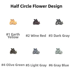 Set of six semi-circular flower mini hair claw clips in various matte earthy colors