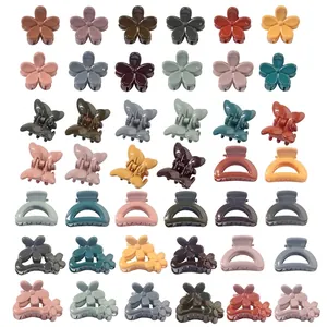 Mini Plastic Hair Claw Clips Cute Flower Butterfly Geometric Small Hairpin Morandi Macaron Colors For Women Girls Hair Accessories