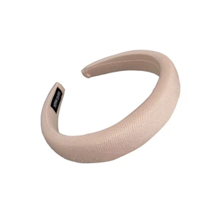 Minimalist thick sponge headband in champagne satin with handmade tag for high cranial top look