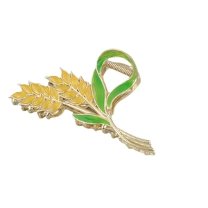 Elegante pinza para el cabello en forma de trigo con esmalte amarillo y verde metal