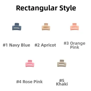 Set of five small matte rectangle hair claws in navy, beige, pink, and khaki tones
