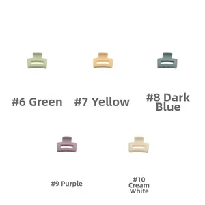 Set of five matte rectangular hollow hair clips in green, yellow, navy, purple and cream