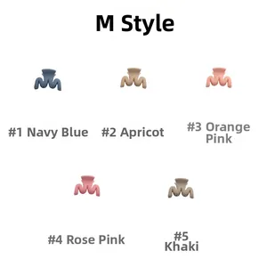 Detailed view of mini matte flower hair clips in five Morandi colors with M-shaped design