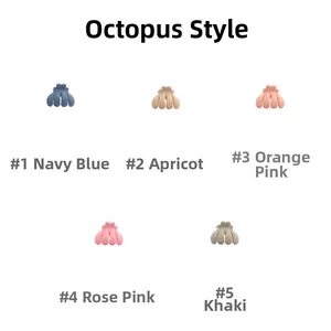 Detailed set of five matte mini hair claw clips in navy, apricot, pink, and khaki colors