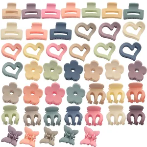 Colorful Frosted Matte Mini Hair Claw Clips Floral Heart Bow Shapes Nonslip Small Hair Clamps For Women Girls Accessories