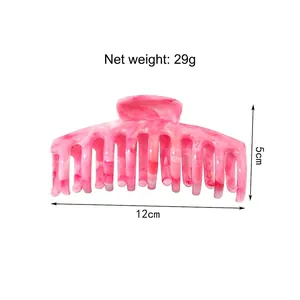 Grande pince à cheveux effet marbre rose et blanc, taille 12 cm de long et 5 cm de haut