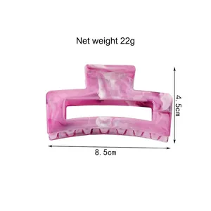 Pince à cheveux rectangulaire en acétate marbré rose, design antidérapant, 8,5 cm