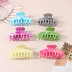 Set of 6 large marble pattern hair claws in pastel colors made of high quality acetate