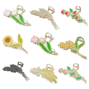 Grandes Pinces à Cheveux en Alliage de Métal Fleur Blé pour Femmes Élégant Strass Künstliche Perle Pince Crabe Accessoire de Coiffure