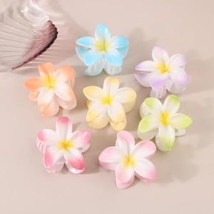 Lot de grandes pinces à cheveux fleurs de frangipanier colorées en plastique brillant