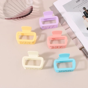 Five-piece set of matte square hair claw clips in colorful macaron shades for women