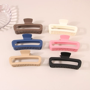 Set of 6 large matte rectangle claw clips in assorted colors for thick hair styling
