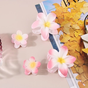 Lot de pinces à cheveux en forme de fleur frangipanier rose et blanc sur fond esthétique