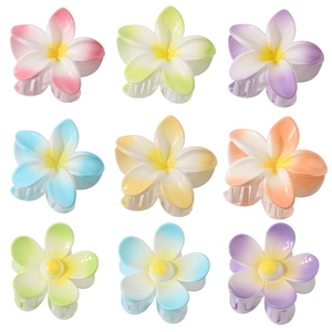 Pince à Cheveux Fleur de Plumeria Style Hawaii pour Femmes Couleur Dégradée Plastique Épingles à Cheveux Florales Antidérapant Grand Shark Jaw Clip