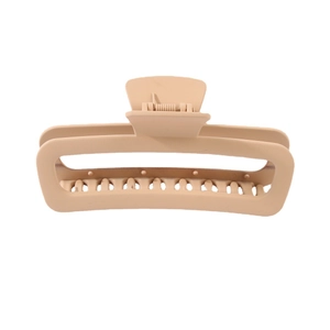 Large matte beige hair claw clip with rectangular hollow design for hair styling
