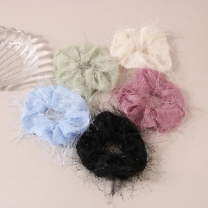 Elegant Mesh Feather Tassel Scrunchie Fairy Organza Hair Ties For Women Korean Style Handmade Ponytail Holder Hair Accessory