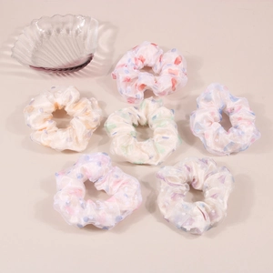 Organza Mesh Heart Pattern Floral Scrunchies Fresh Sweet High Elastic Hair Bands Ponytail Holder Women Girls Fashion Hair Accessories