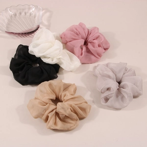 Chouchous Larges pour Femmes Filles Élastiques à Cheveux Haute Élasticité Bandeaux en Organza Maille à Volants Accessoires Cheveux Floraux