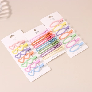 Pastel macaron color hair clip set in heart, wave, and oval shapes for girls