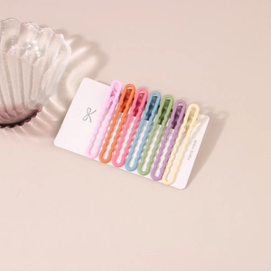 7-piece set of colorful wave-shaped seamless metal hair clips with matte macaron finish