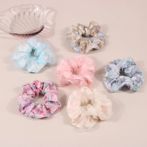 Grands Scrunchies d'Été Femmes Floral Maille Organza Élastiques à Cheveux Haute Élasticité Support de Queue de Cheval Accessoires Cheveux Style Coréen