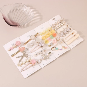 Ensemble de barrettes à cheveux chics en perles et strass avec fleurs et nœuds