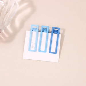 Tre fermagli per capelli rettangolari vuoti in sfumature di blu con finitura opaca su carta