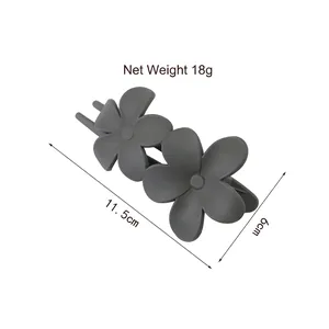 Matte dark grey double flower hair claw clip for women, 11.5cm long and 18g lightweight