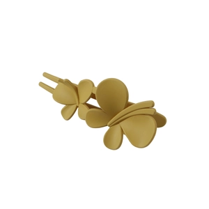 Top view of matte yellow double butterfly hair clip with a dual-layer 3D design