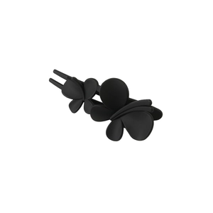 Detailed macro view of matte black butterfly hair clip with double layered wing design