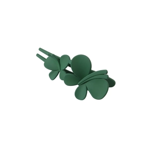 Detail view of double butterfly hair clips with matte dark green finish and spring clip