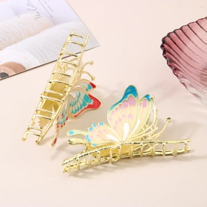 Elegante goudkleurige metalen vlinder haarklemmen met kleurrijk verloop, set van 2