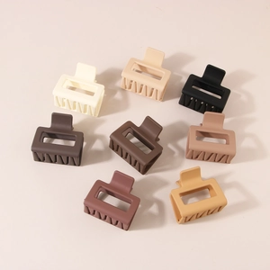 8-piece set of geometric matte rectangular hair claws in neutral earth tones for women