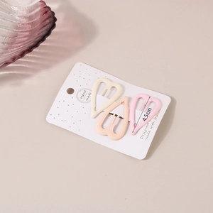 Three-piece set of cream-colored matte heart and drop hair clips, 4.5cm length each