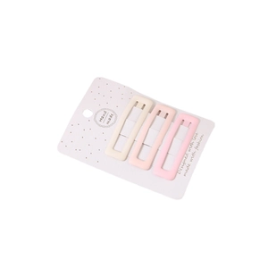 Set of 3 matte cream and pink rectangular metal hair clips for women on a display card