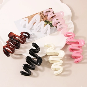 Electroplated Plastic Wave Design Hair Claw Clip For Women Minimalist Shark Hair Clip Geometric Styling Accessory Everyday Commute Fashion Hair Ornament