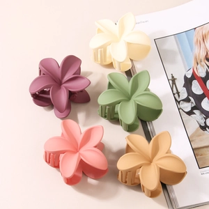 5er-Set große matte Frangipani-Haarklammern in Creme, Pink, Grün und Orange für Frauen