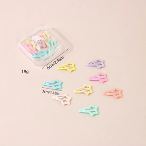 Star-shaped matte pastel hair clips organized in a transparent plastic storage box