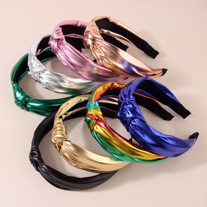 Cerchietti annodati in pelle PU da donna con finitura laser metallizzata in vari colori