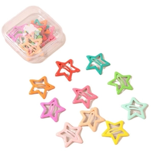 Star-shaped colorful candy-colored children hair clips set in a transparent storage box