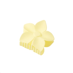 Detail of light yellow matte flower hair claw clip with strong spring and resin petals