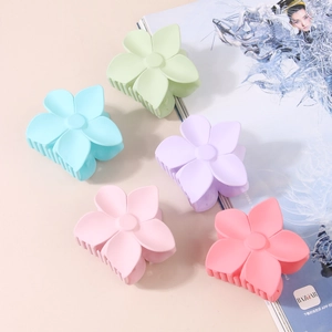 Matte macaron color flower hair claw clips set in five pastel shades for women styling
