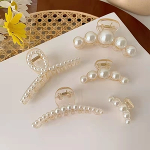 French Vintage Artificial Pearl Hair Claw Clip For Women Simple Elegant Large Resin Shark Clip Hair Accessories